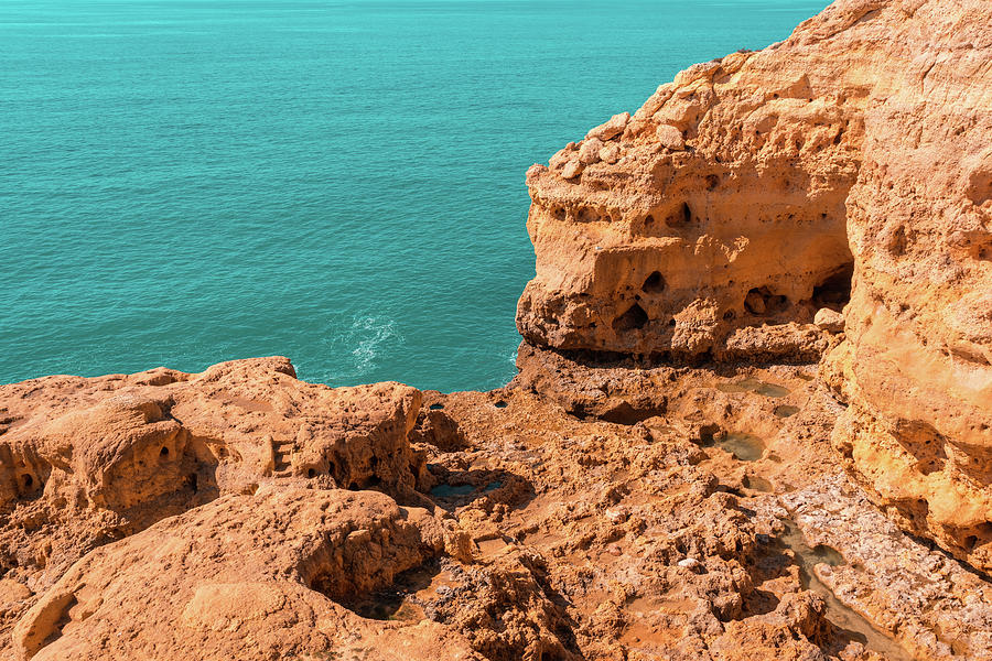 Rough Beauty - Atop the Carvoeiro Sea Cliffs in Algarve Portugal Photograph by Georgia Mizuleva