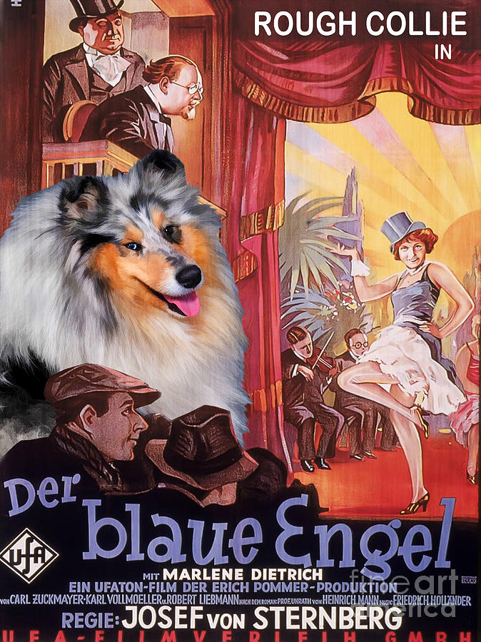 Rough Collie Art Canvas Print - Der Blaue Engel Movie Poster Painting
