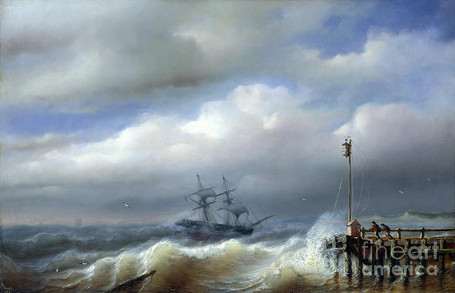 Boat Painting - Rough Sea in Stormy Weather by Paul Jean Clays