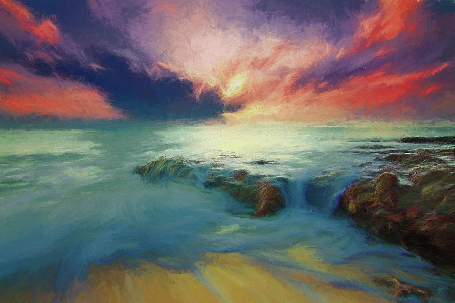 Rough Sea Sunset Digital Art by Roy Pedersen