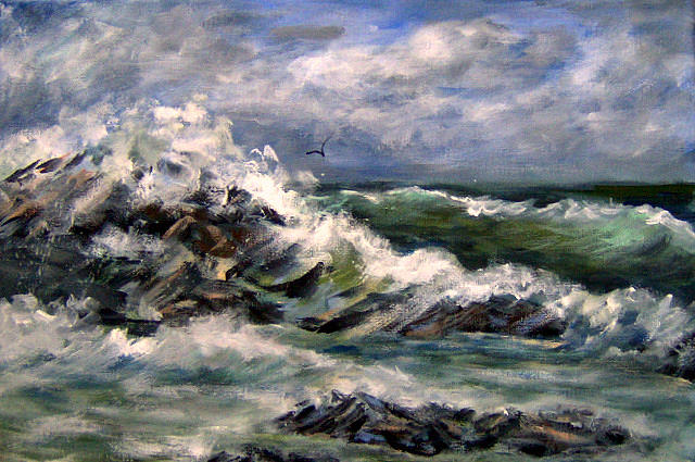 Rough Sea Today Painting by Lorna Skeie