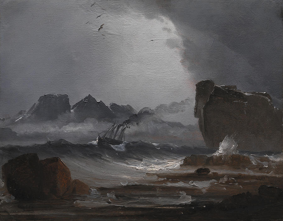 Rough Sea with a Steamer near the Coast of Norway Painting by Peder Balke