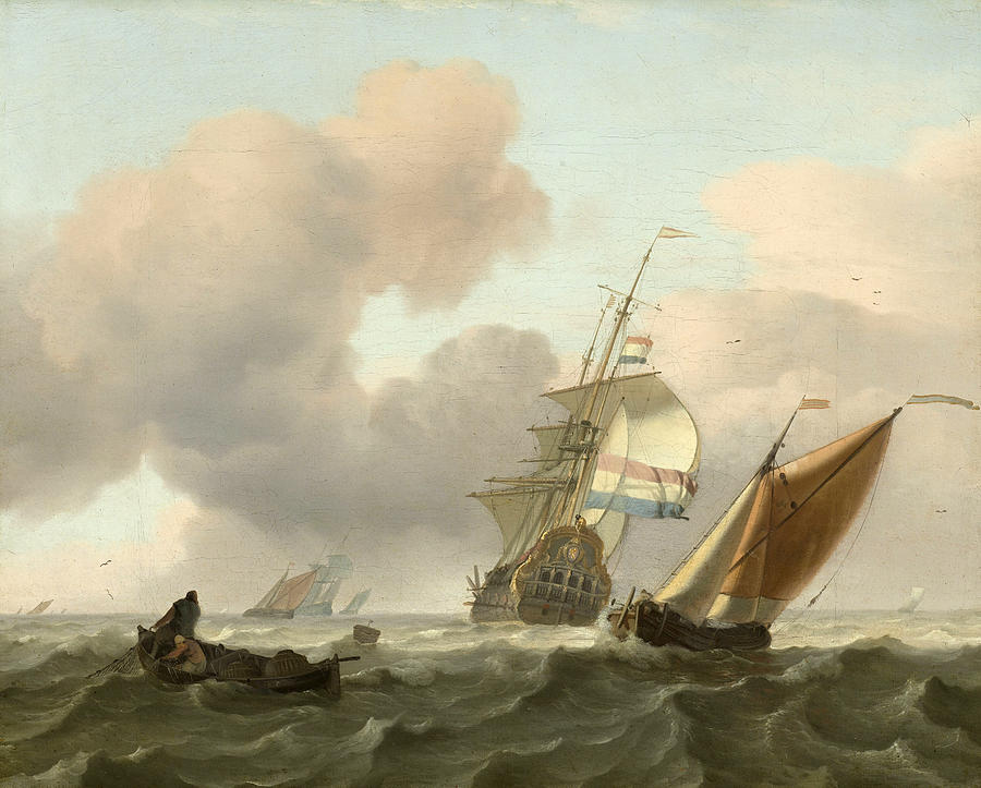 Rough Sea with Ships, 1697 Painting by Vincent Monozlay