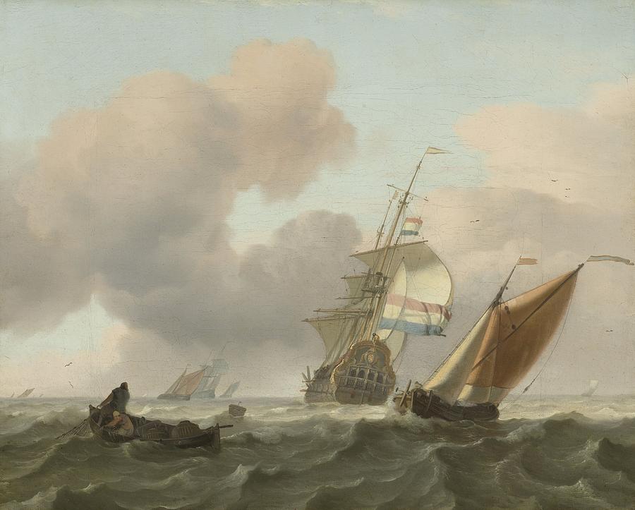 Rough Sea with Ships  Ludolf Bakhuysen 1697 Painting by Vintage Collectables