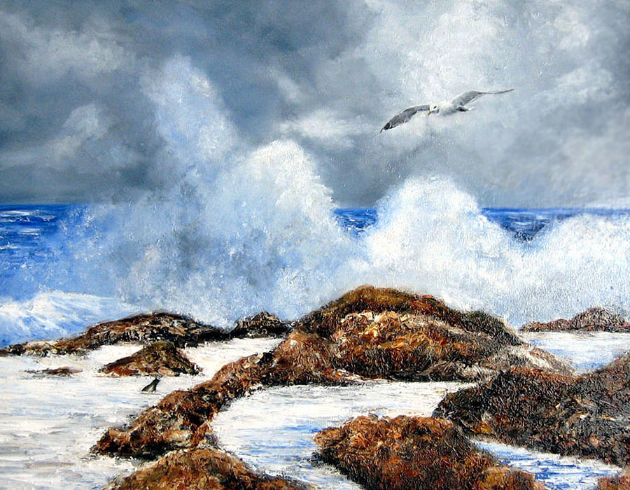 Seascape Painting - Rough Surf In Nj by Leonardo Ruggieri