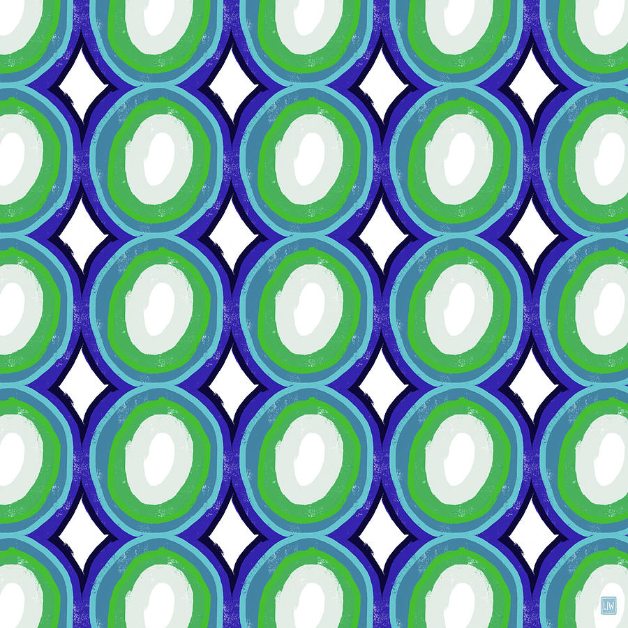 Pattern Digital Art - Round and Round Blue and Green- Art by Linda Woods by Linda Woods
