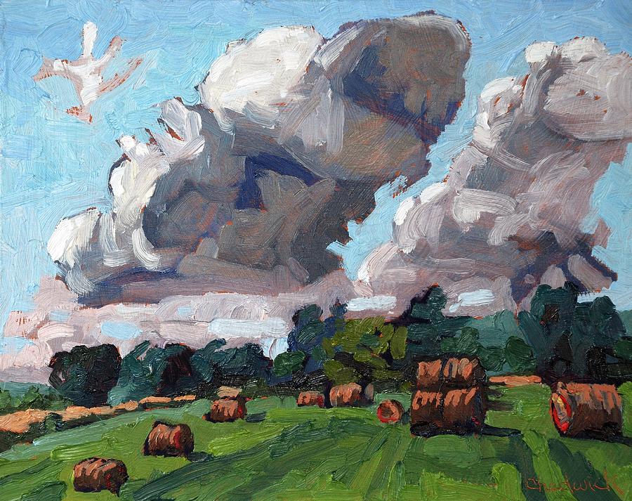 Round Bale Cumulus Painting by Phil Chadwick