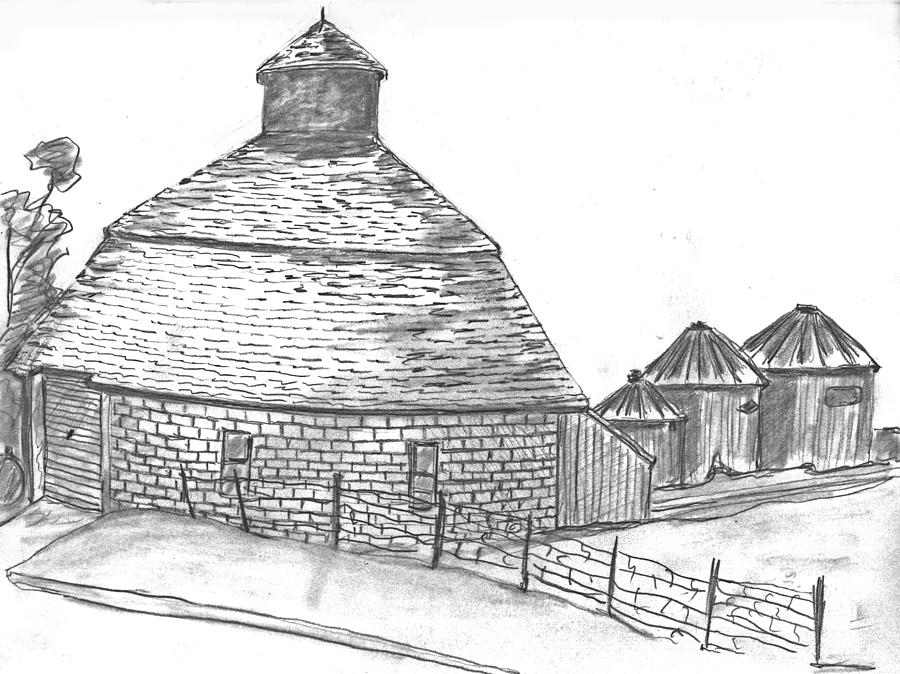 Barn Drawing - Round Barn Iowa by Kevin Callahan