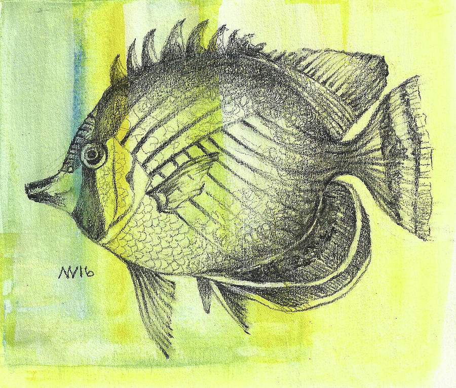 Round Fish Mixed Media by AnneMarie Welsh