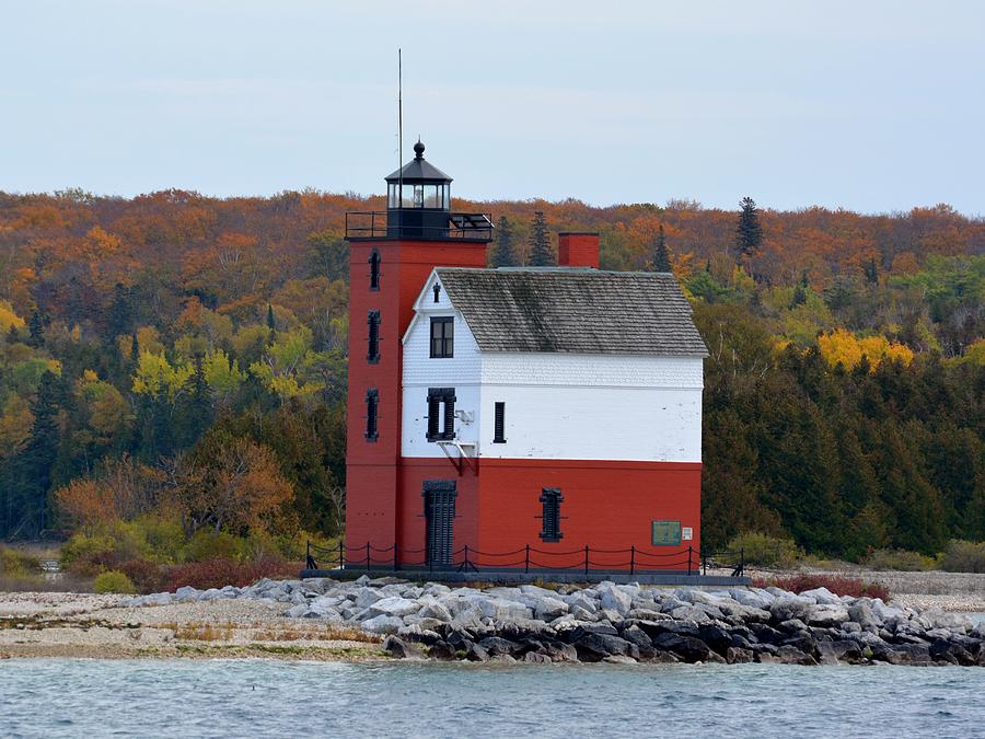 Round Island Lighthouse in October Photograph by Keith Stokes