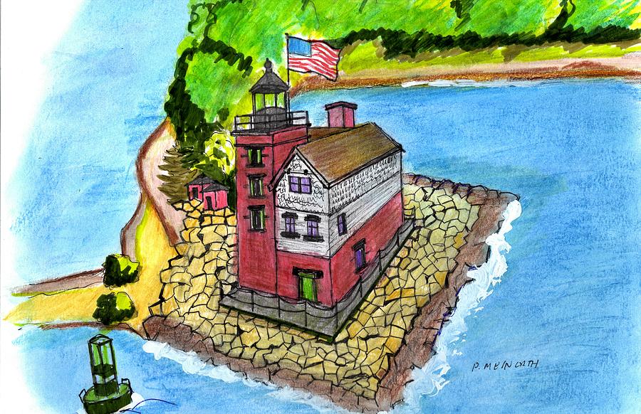 Round Island Lighthouse Drawing by Paul Meinerth