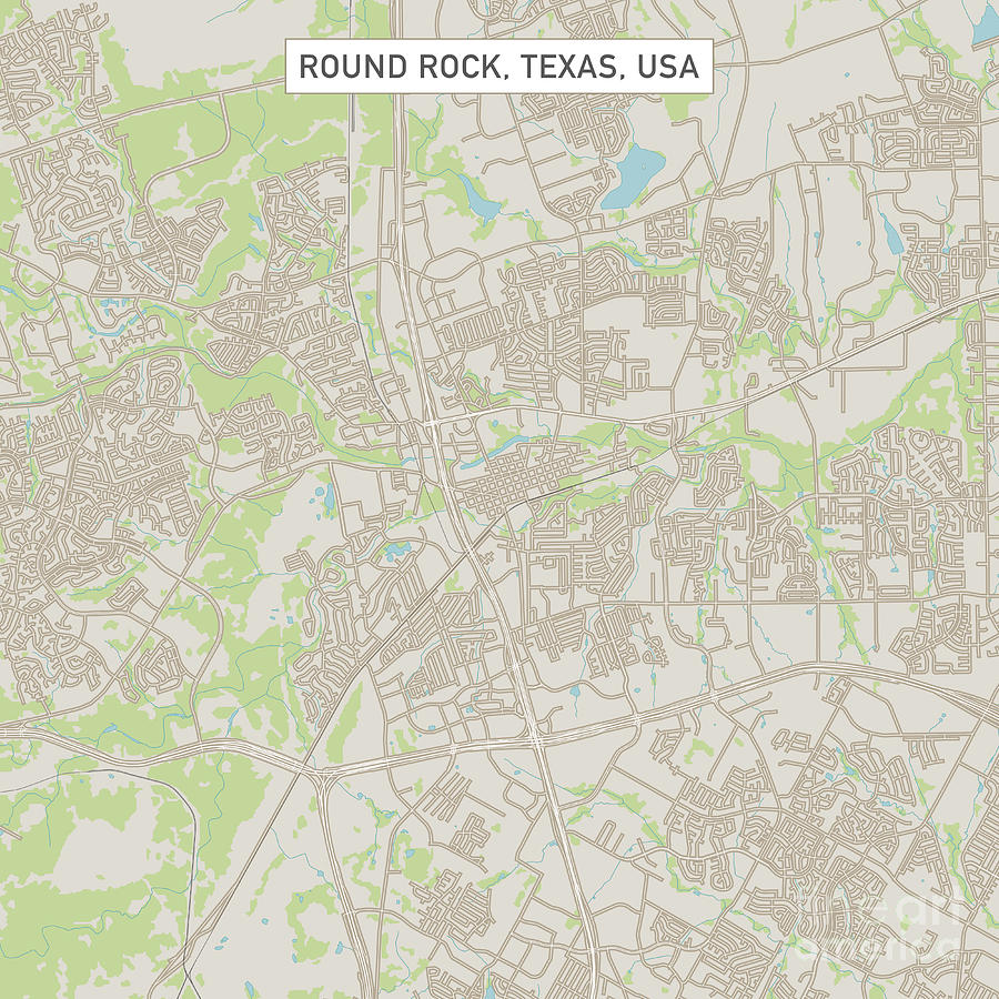 Round Rock Digital Art - Round Rock Texas US City Street Map by Frank Ramspott