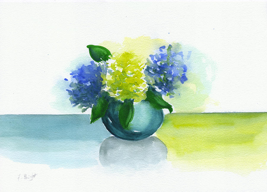 Round Vase Hydrangeas Painting by Frank Bright