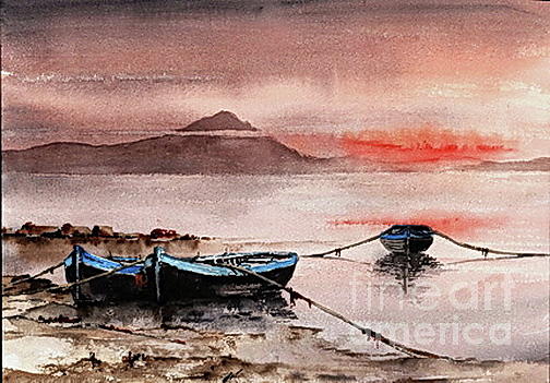 F 705  Roundstone Sunset, Galway Painting by Val Byrne
