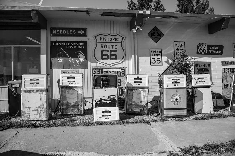 Route 66 Black and white Gas Station Photograph by John McGraw