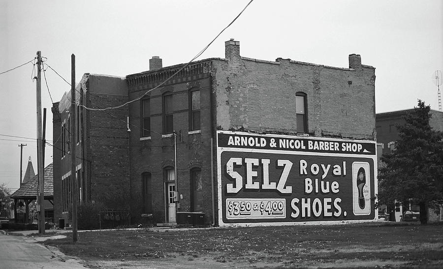Route 66 Chenoa, Illinois Mural BW 2 Photograph by Frank Romeo