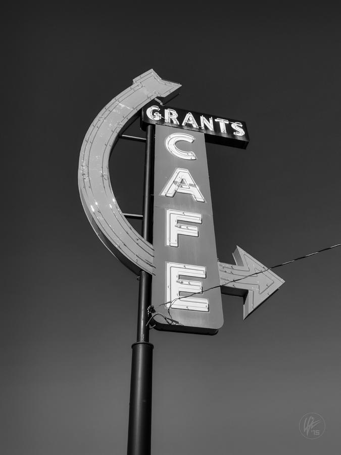 Sign Photograph - Route 66 - Grants Cafe BW by Lance Vaughn