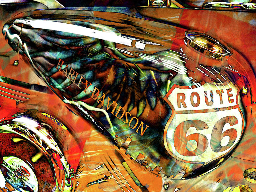 Route 66 Harley Photo Art 001 Digital Art By Di Designs   Route 66 Harley Photo Art 001 Di Designs 