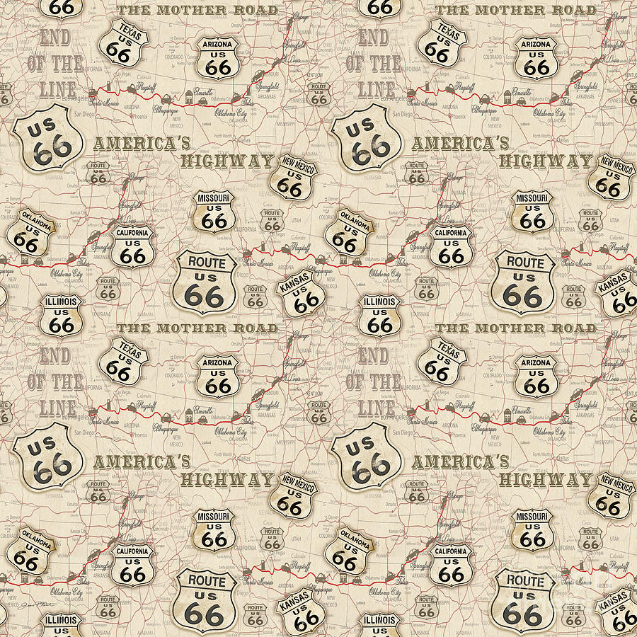 Route 66 Map-JP3960-b Painting by Jean Plout