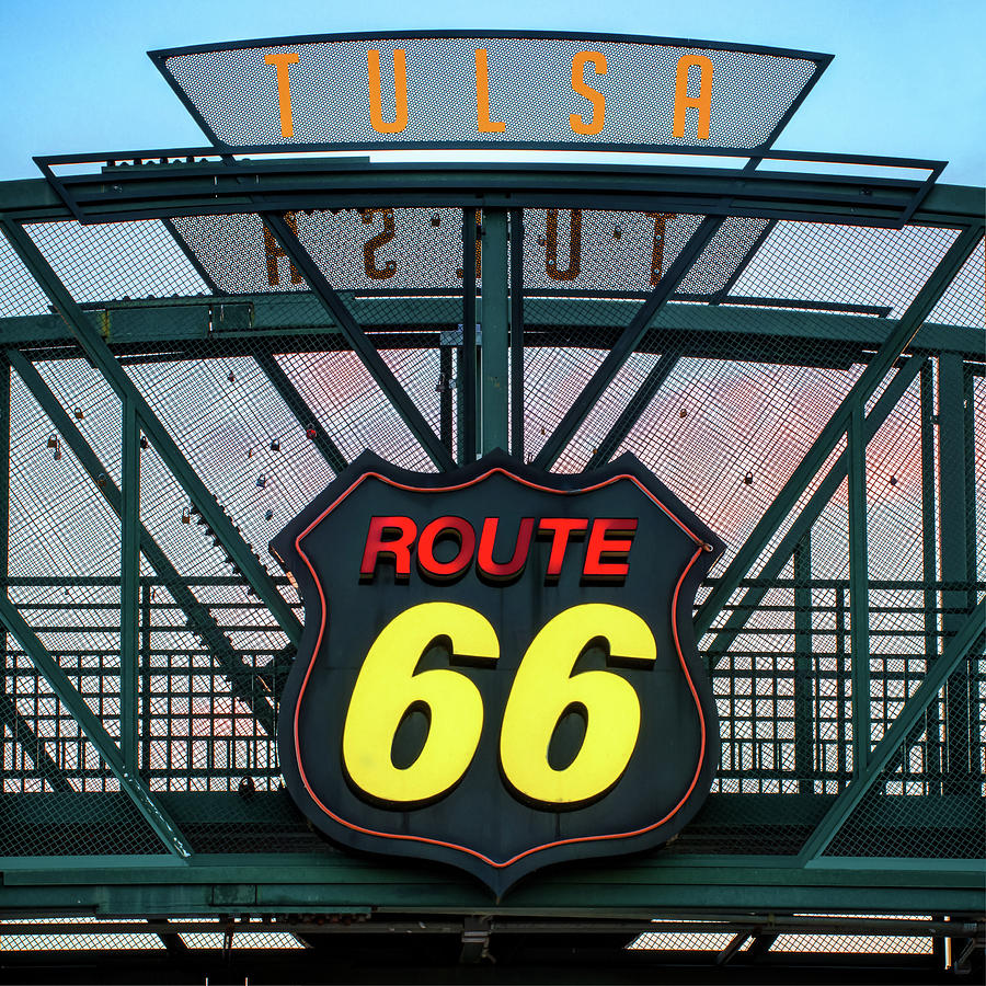 America Photograph - Route 66 Neon Sign - Tulsa Oklahoma by Gregory Ballos