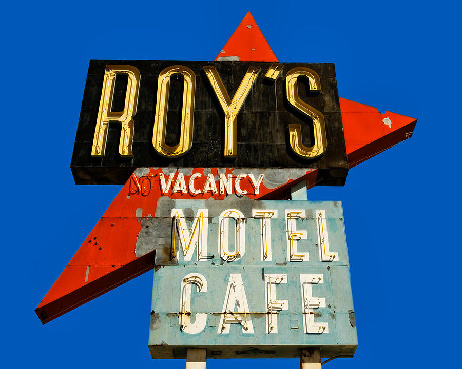 Route 66 Roys Motel Cafe Sign Photograph by Gigi Ebert