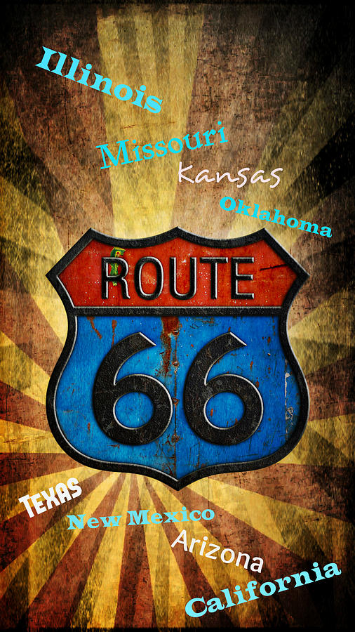 Route Digital Art - Route 66 by Rumiana Nikolova