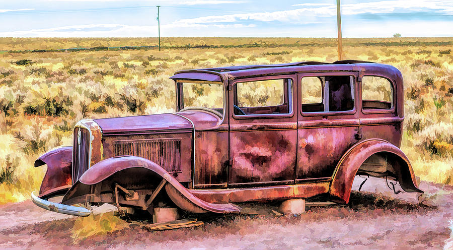 Route 66 Rusted 1932 Studebaker Painting by Christopher Arndt