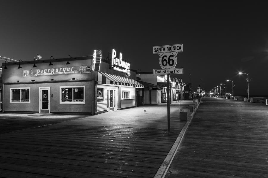 Route 66 Santa Monica Black and White  Photograph by John McGraw