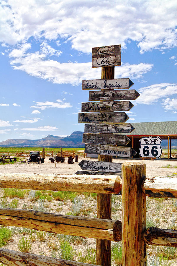 Landscape Photograph - Route 66 Sign Post by Her Arts Desire