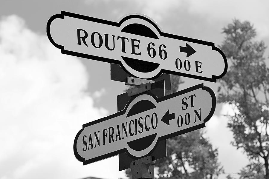 Route 66 Street Sign Black And White Photograph by Phyllis Denton