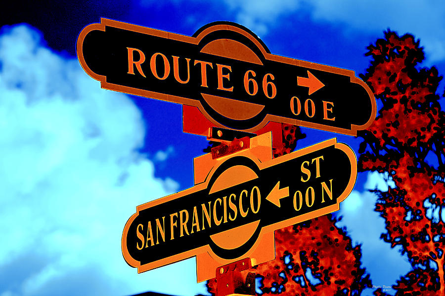 Route 66 Street Sign Stylized Colors Photograph by Phyllis Denton