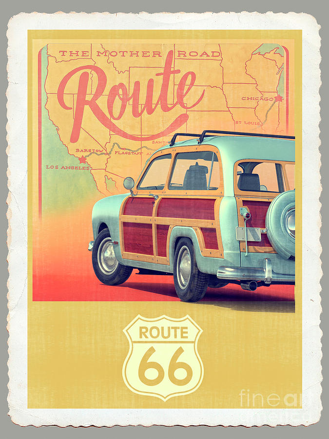 Vintage Digital Art - Route 66 Vintage Postcard by Edward Fielding