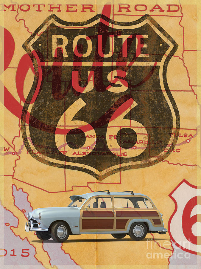 Route 66 Vintage Travel Poster Digital Art by Edward Fielding