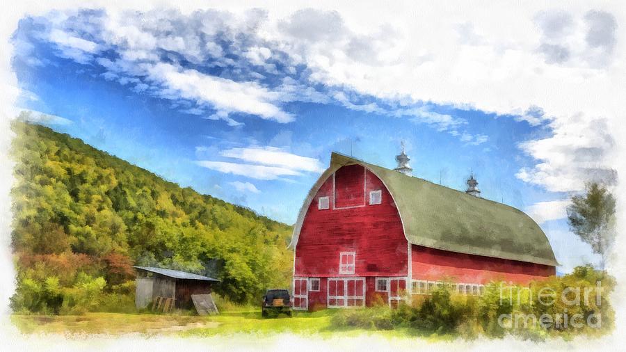 Route Vermont Red Barn Painting by Edward Fielding