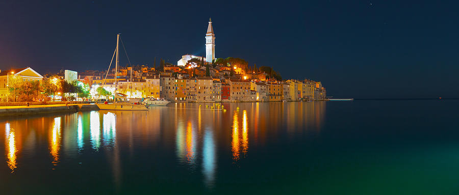 Rovinj Old Town Harbor Panorama Painting by Lev Kaytsner