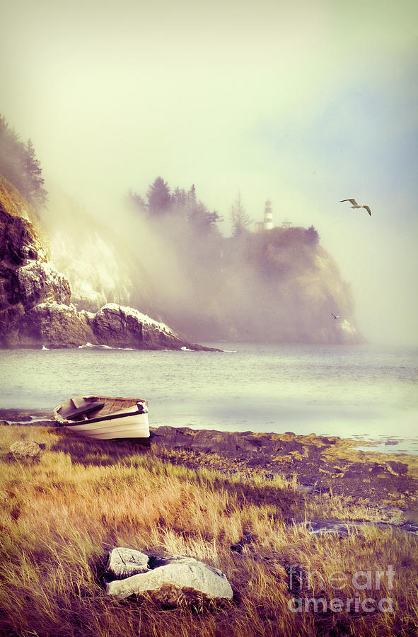 Row Boat by Lighthouse Photograph by Jill Battaglia