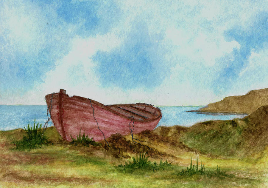 Boat Painting - Row Boat on Shore by Michael Vigliotti