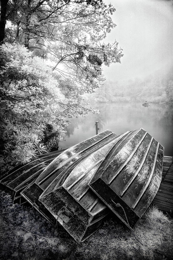 Row Boats on Blue Ridge Parkway Price Lake BW Photograph by Dan Carmichael