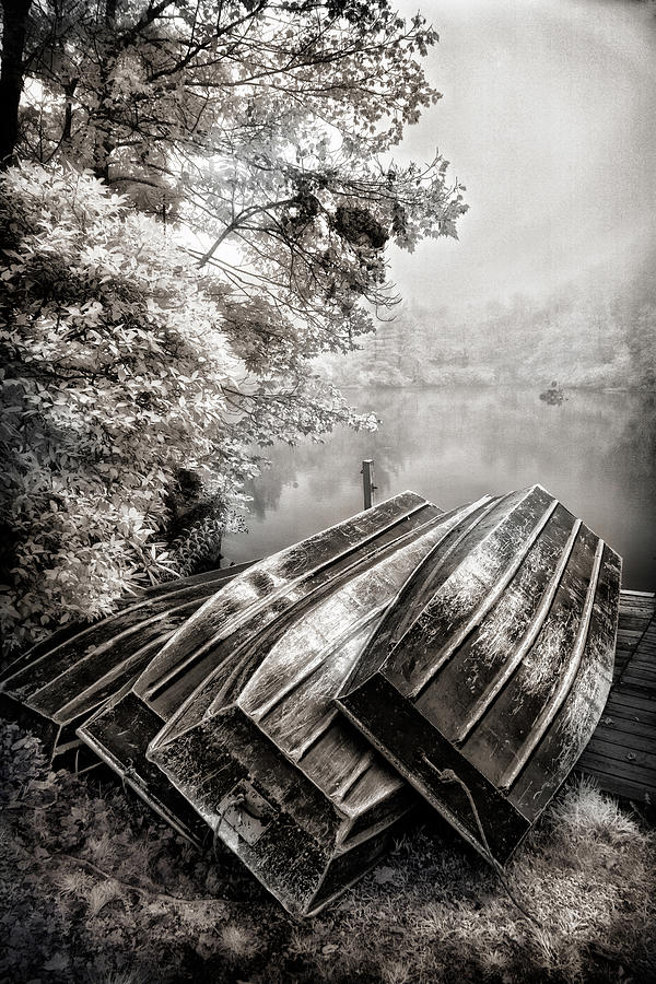 Row Boats on Blue Ridge Parkway Price Lake BW FX Photograph by Dan Carmichael