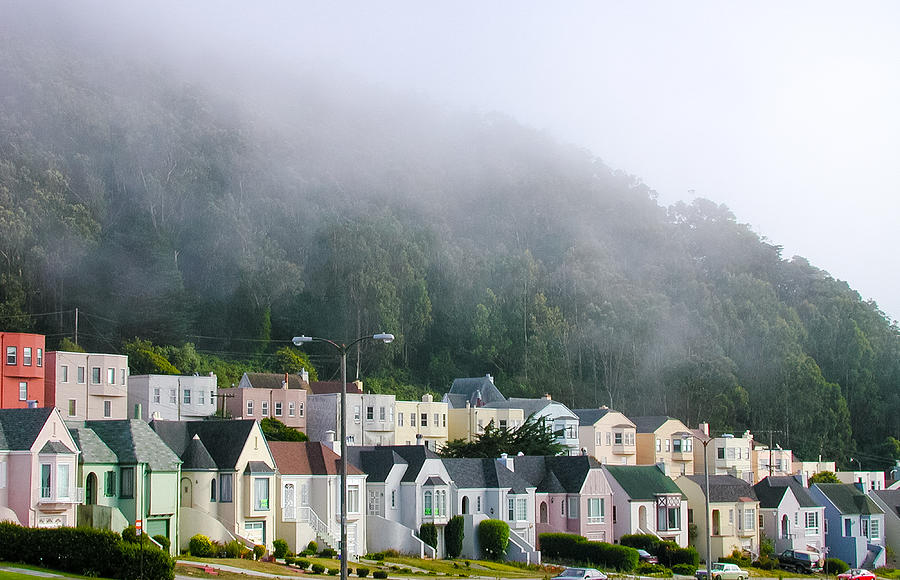 Row Houses in Fog Photograph by Mike Evangelist
