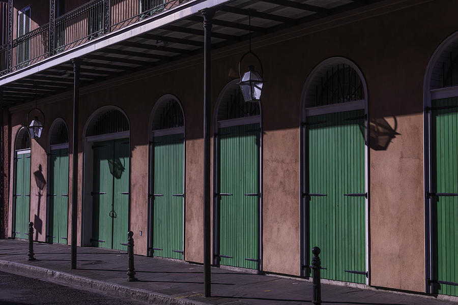 New Orleans Photograph - Row Of Green Doors by Garry Gay