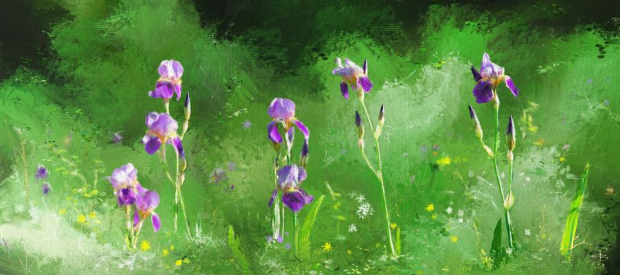 Row of irises  Digital Art by Debra Baldwin