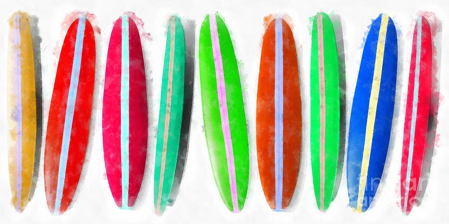 Beach Digital Art - Row of Surfboards Painting by Edward Fielding
