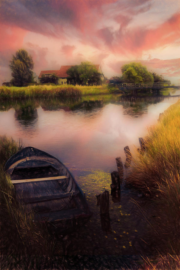 Barn Photograph - Rowboat at Sunrise Painting  by Debra and Dave Vanderlaan