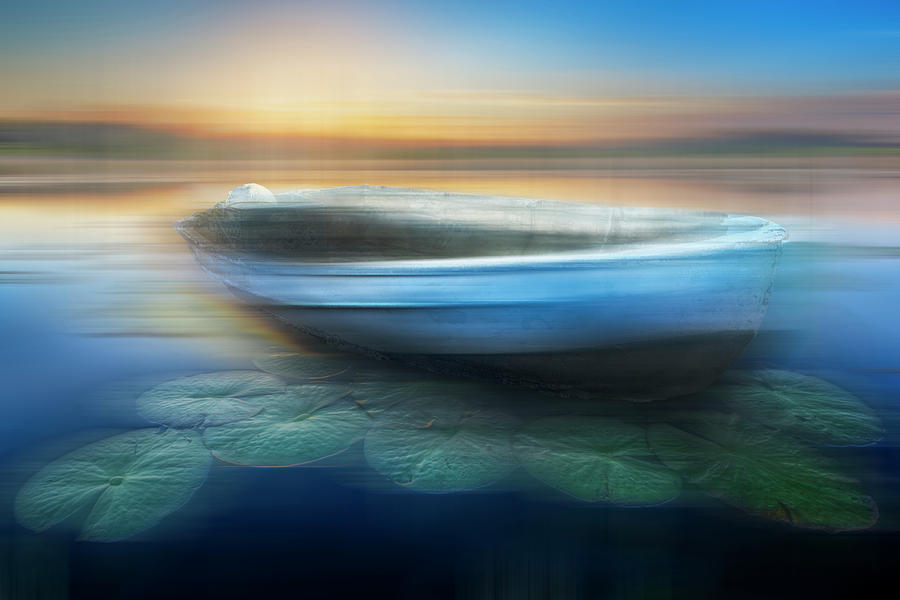 Rowboat at Sunset Dreamscape Photograph by Debra and Dave Vanderlaan