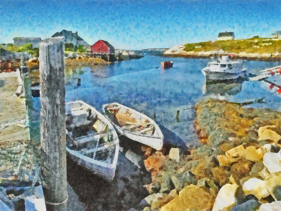 Rowboats at a Dock in Peggys Cove Digital Art by Digital Photographic Arts