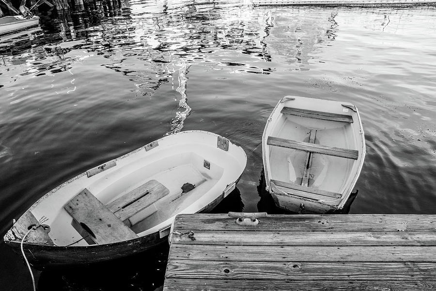 Rowboats in Marblehead Harbor in Black and White Photograph by Nicole Freedman