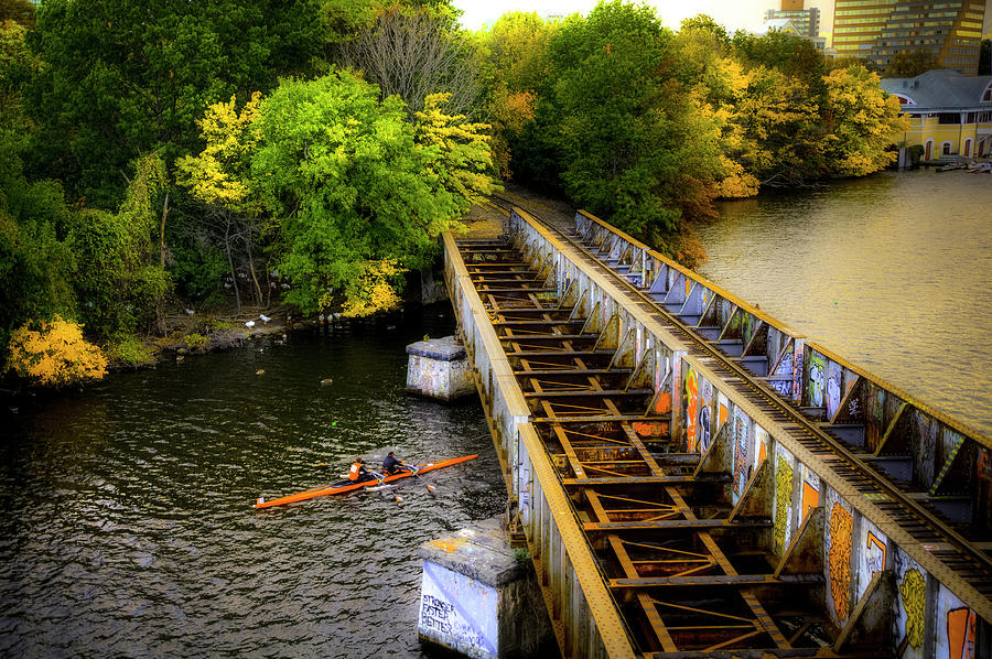 Rowers under the Boston University Bridge Photograph by Joann Vitali
