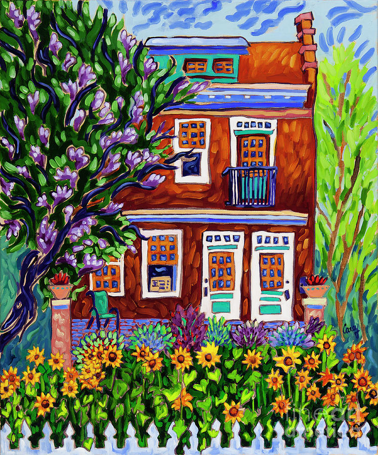 Rowhouse Sunflowers Painting by Cathy Carey