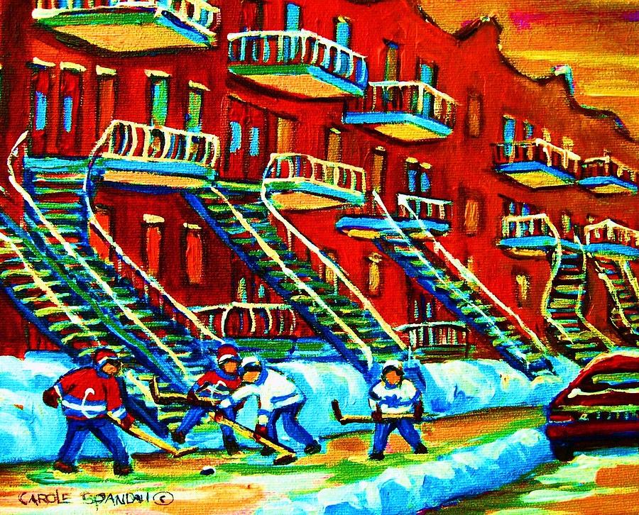 Rowhouses And Hockey Painting by Carole Spandau